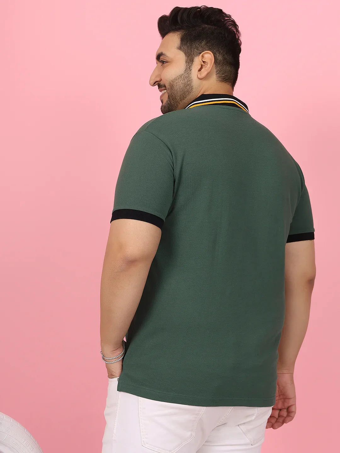Men Plus Size Sculpted Solid Green Polo Tshirt - bigbanana