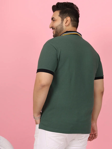 Men Plus Size Sculpted Solid Green Polo Tshirt - bigbanana