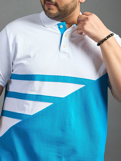 Men Plus Size Searge Colorblock Polo Tshirt - bigbanana