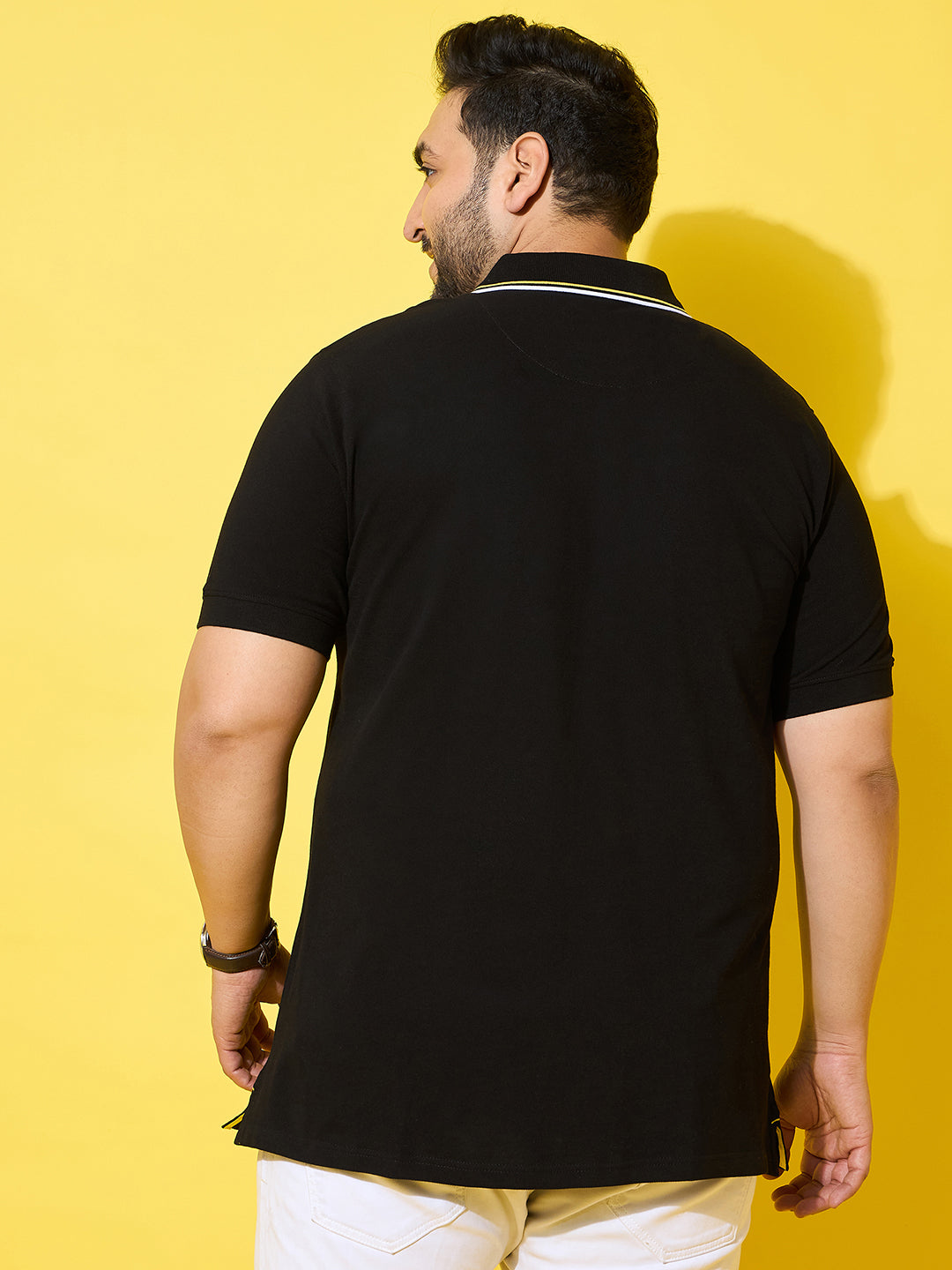 Men Plus Size Shard Black Printed Polo Tshirt