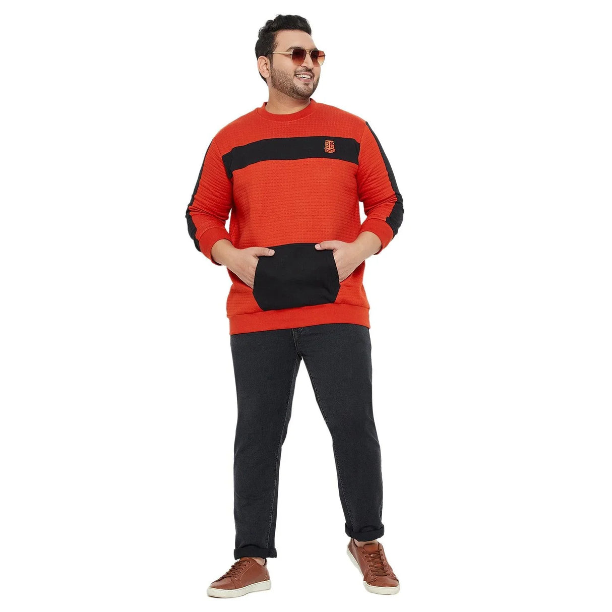 Men Plus Size Shell Colorblock Sweatshirt - bigbanana