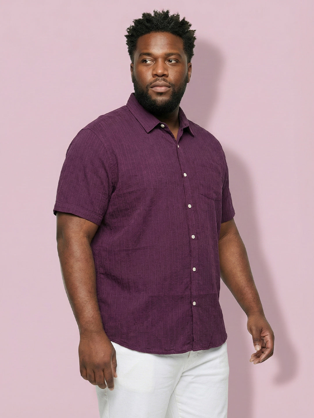 Men Plus Size Rougette Purple Self Design Casual Shirt