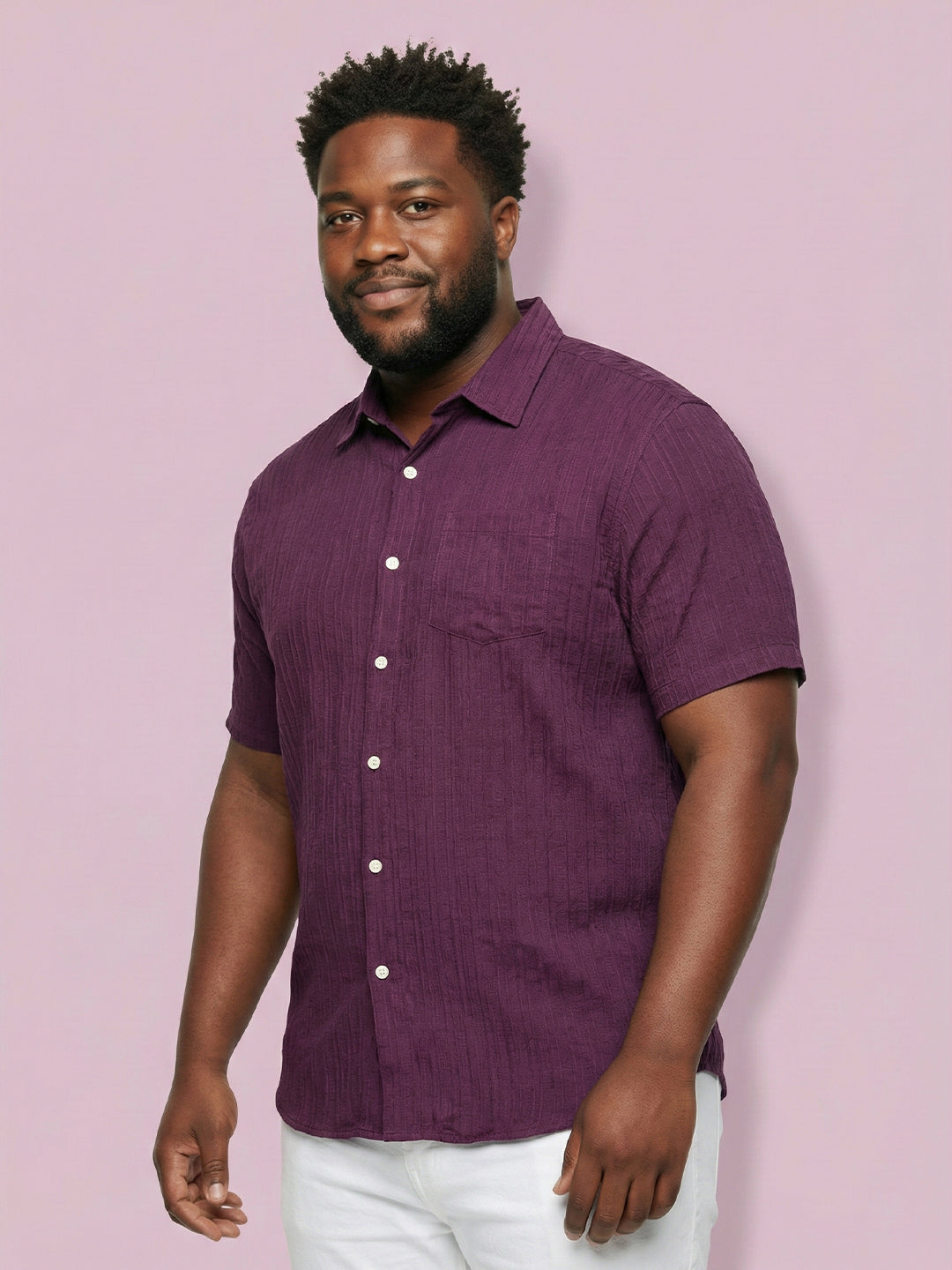 Men Plus Size Rougette Purple Self Design Casual Shirt