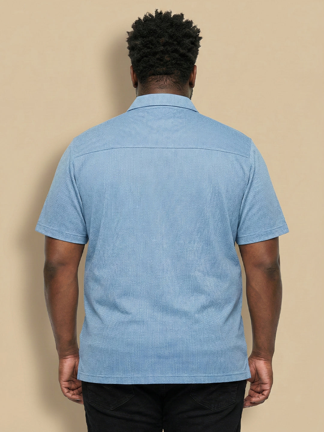 Men Plus Size Prussian Blue Self Design Casual Shirt