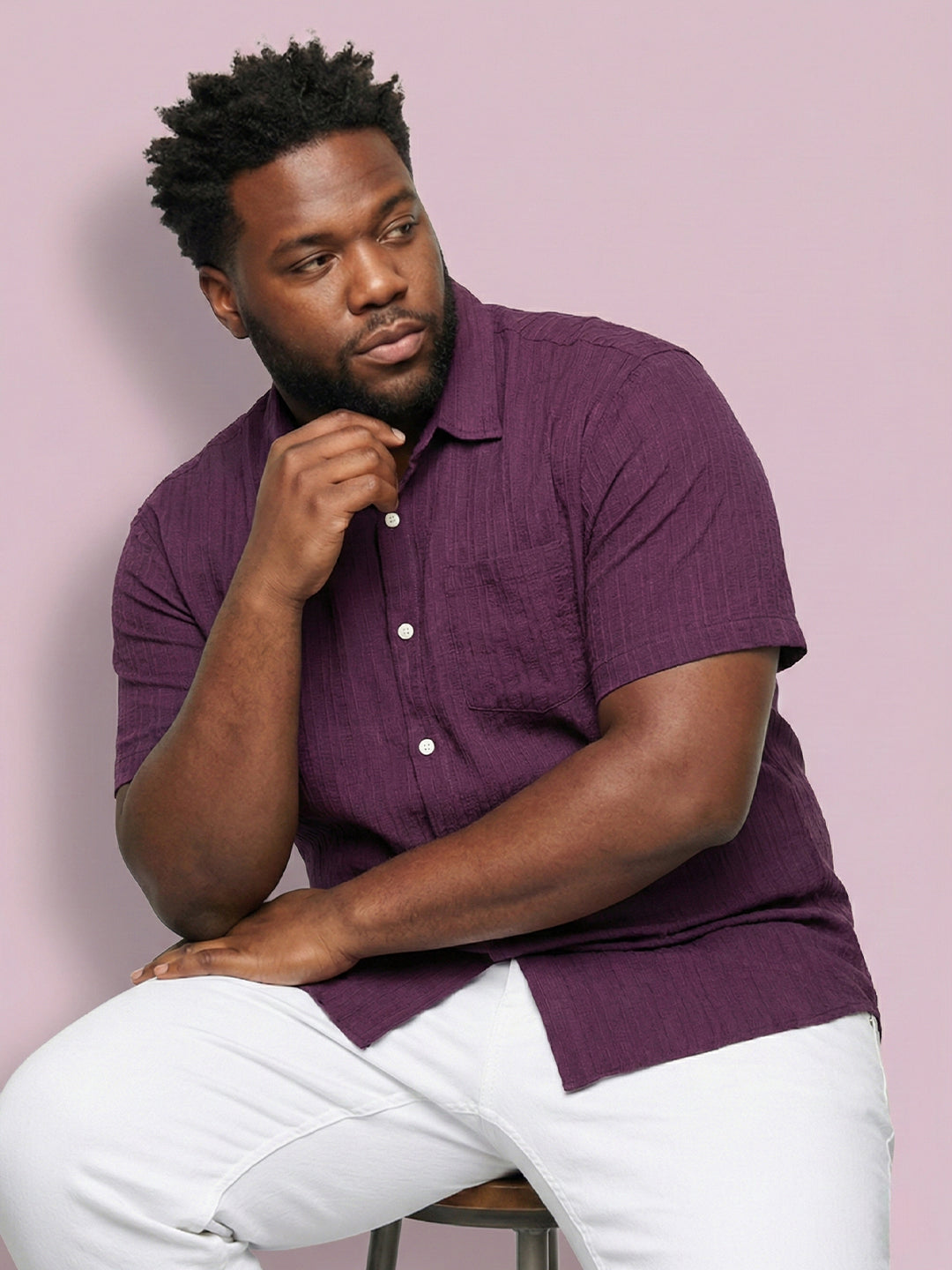 Men Plus Size Rougette Purple Self Design Casual Shirt