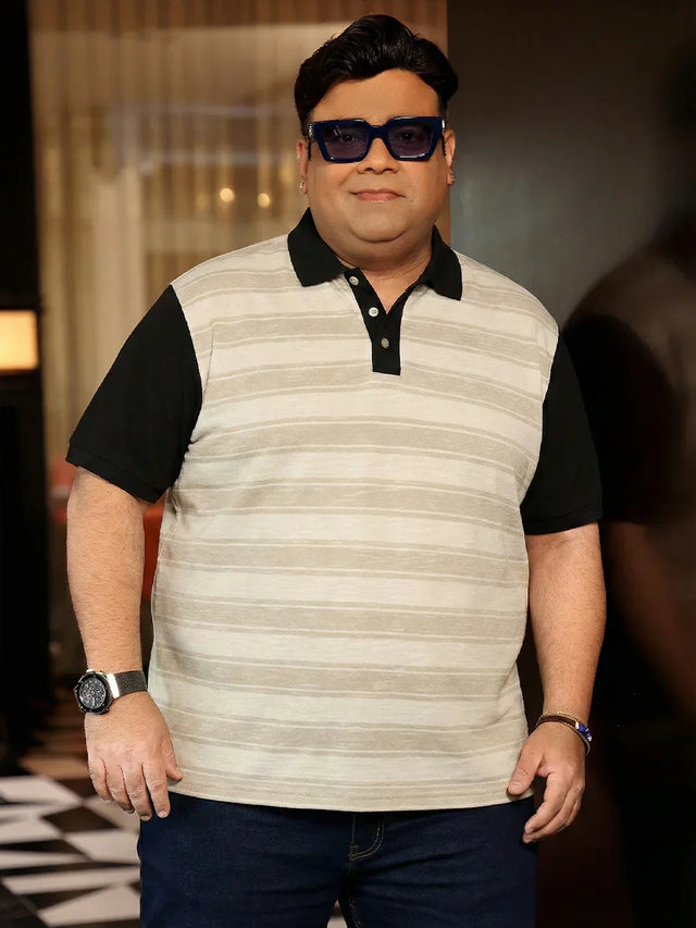 Men Plus Size Calico Multicolor Striped Polo Tshirt