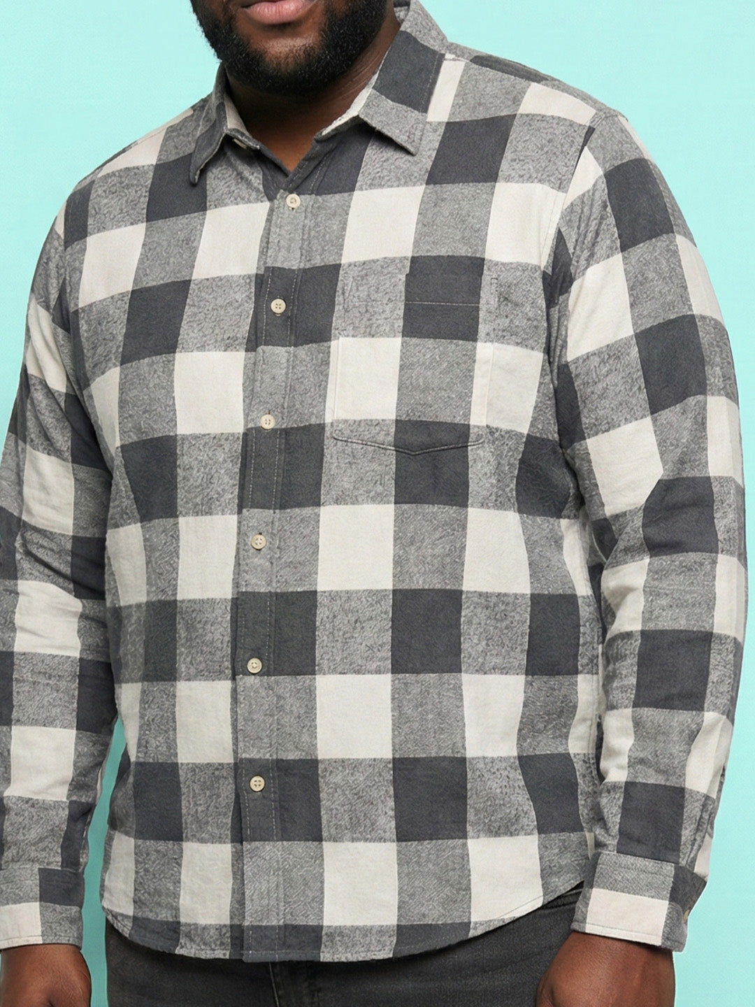 Men Plus Size Silica Multicolor Checkered Casual Shirt