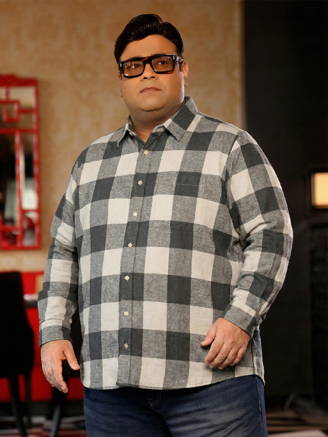 Men Plus Size Silica Multicolor Checkered Casual Shirt