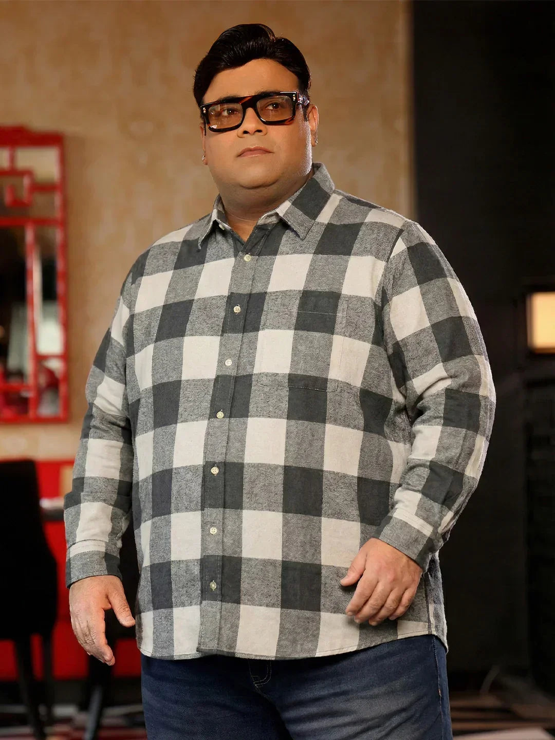 Men Plus Size Silica Multicolor Checkered Casual Shirt