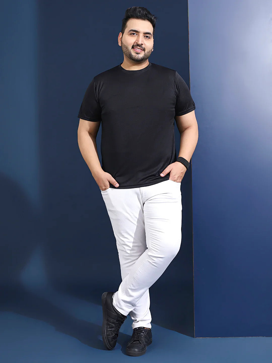 Men Plus Size Slangur Printed Black Round Neck Tshirt - bigbanana