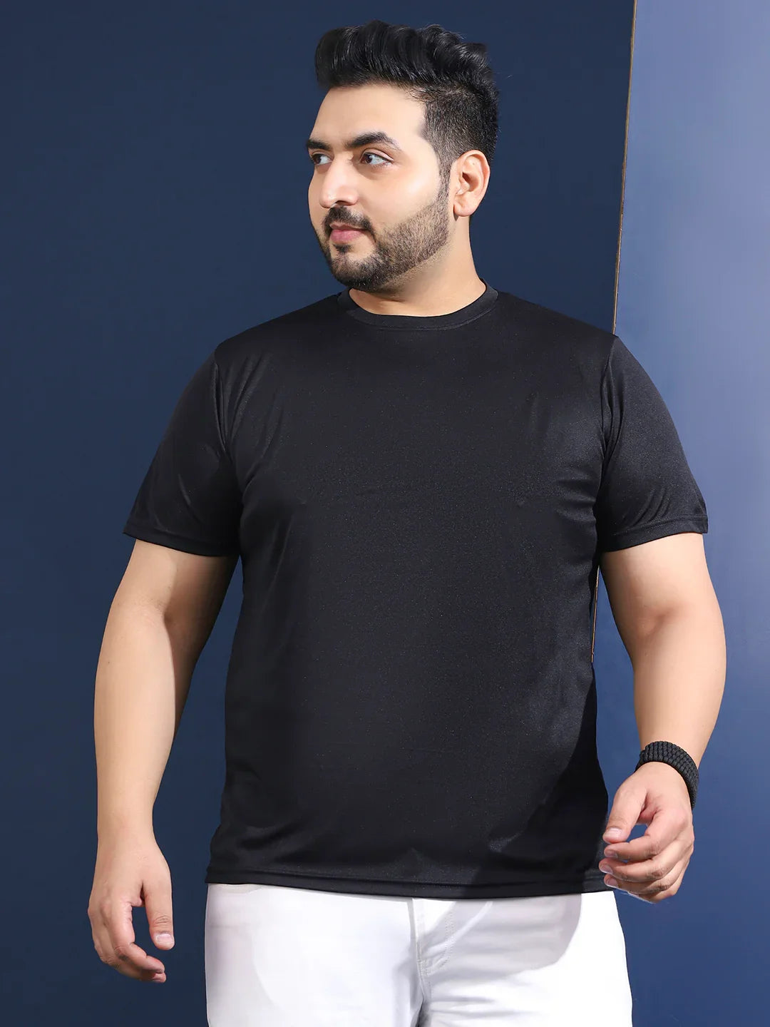 Men Plus Size Slangur Printed Black Round Neck Tshirt - bigbanana