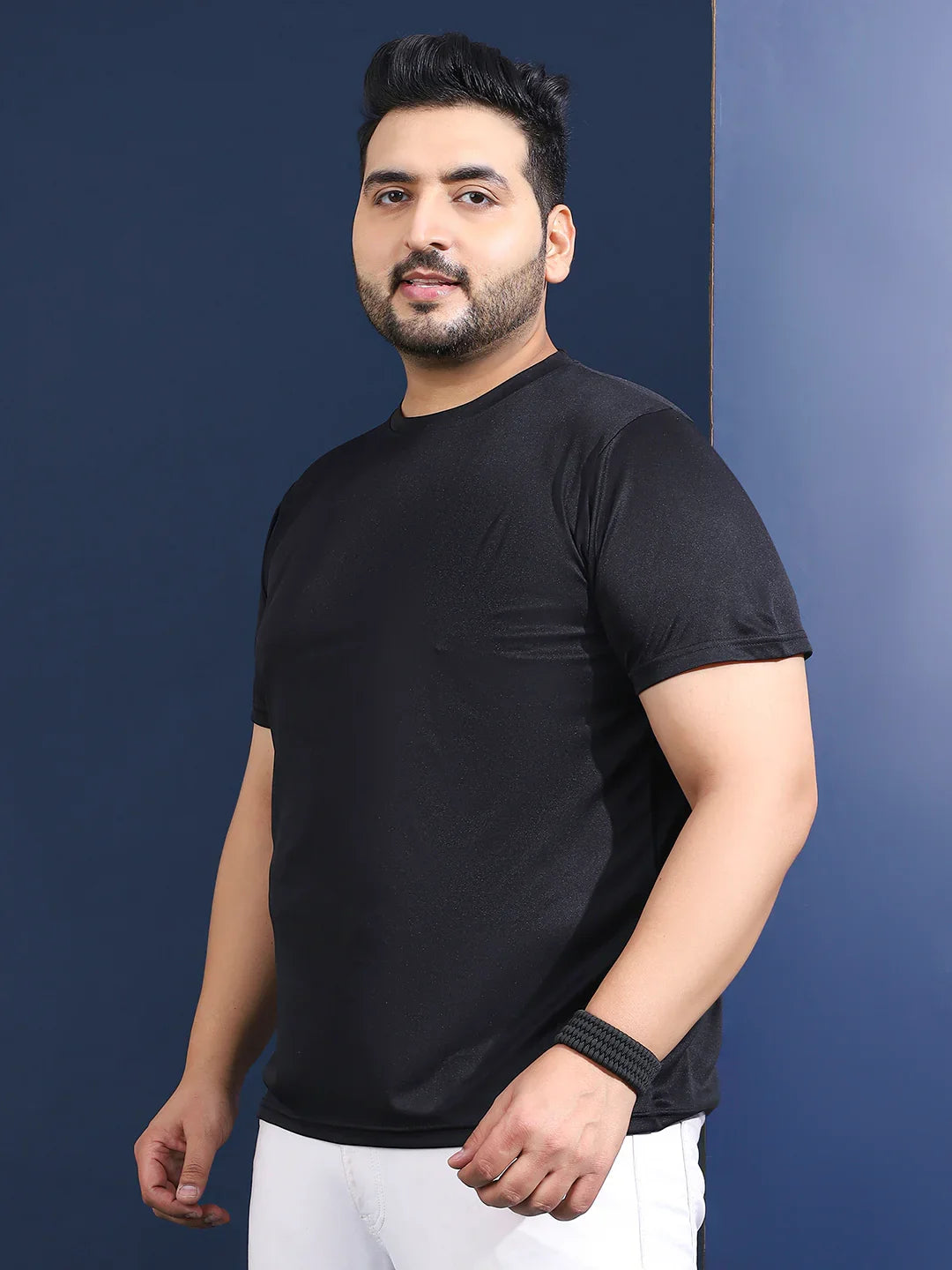 Men Plus Size Slangur Printed Black Round Neck Tshirt - bigbanana