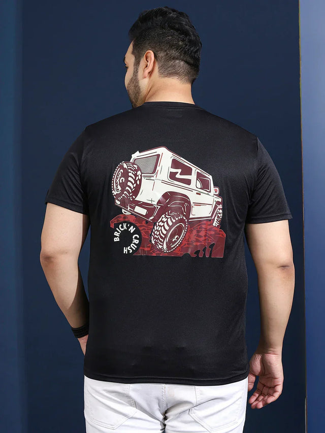Men Plus Size Slangur Printed Black Round Neck Tshirt - bigbanana