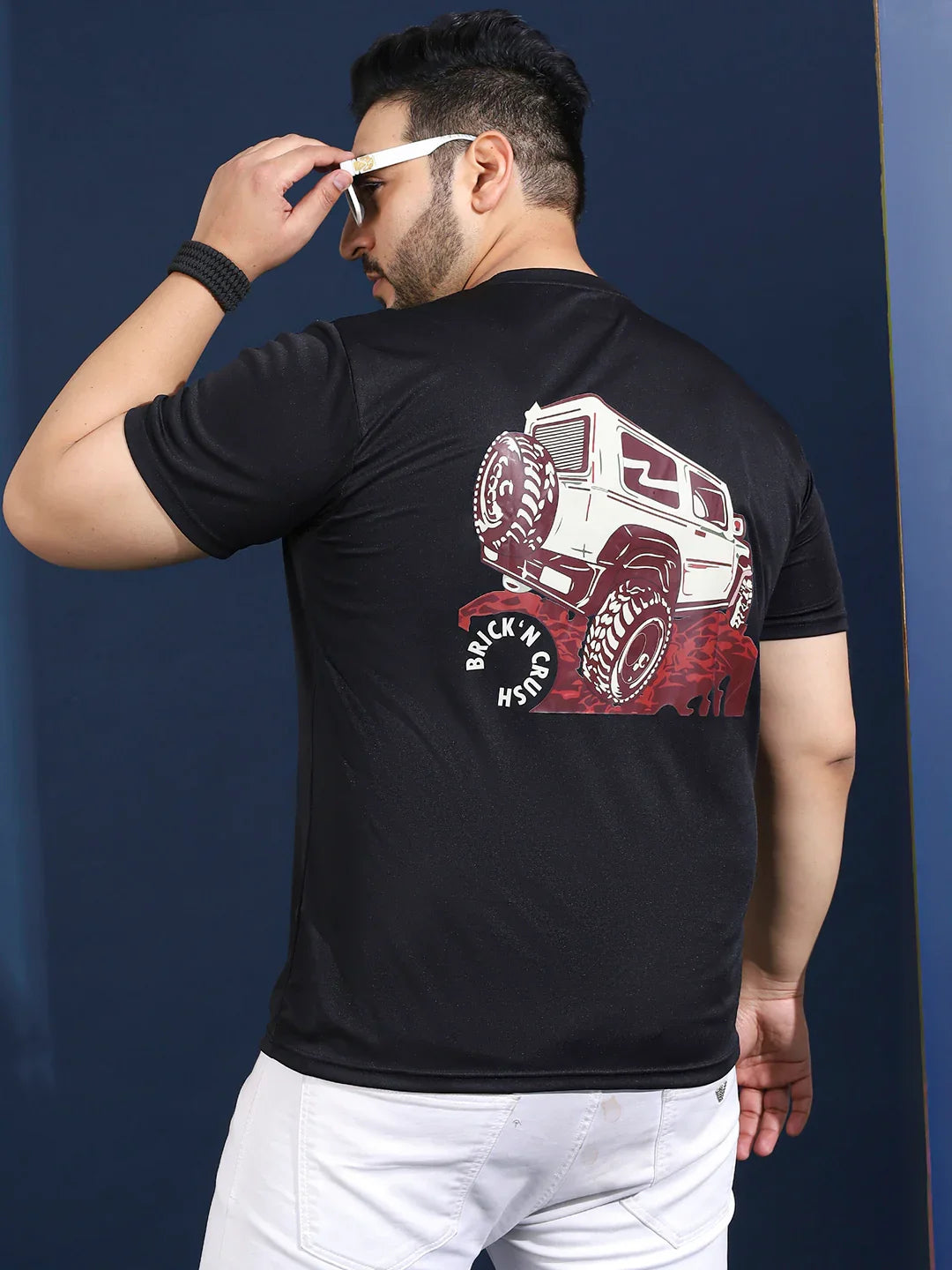 Men Plus Size Slangur Printed Black Round Neck Tshirt - bigbanana