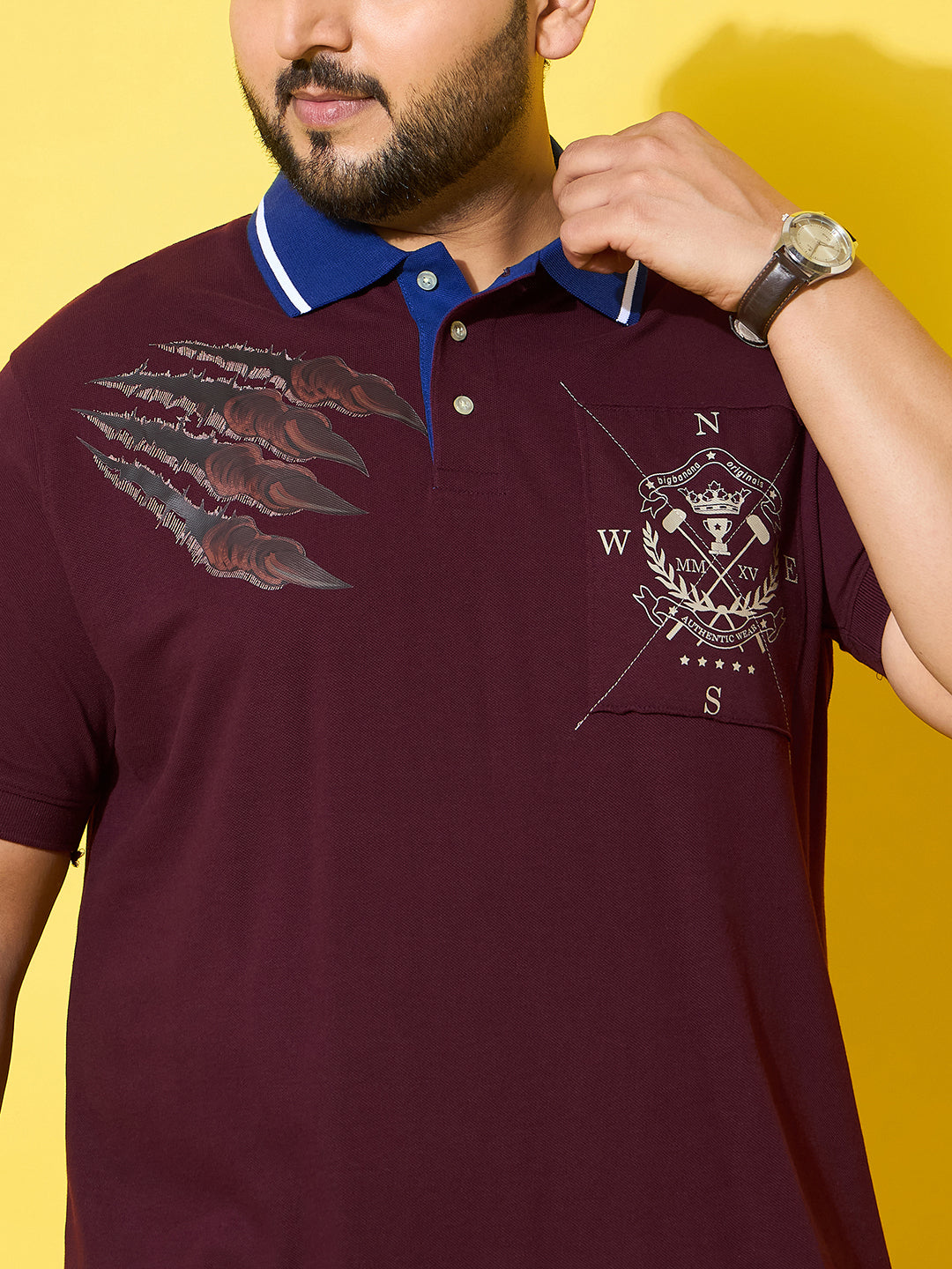 Men Plus Size Slash Maroon Printed Polo Tshirt