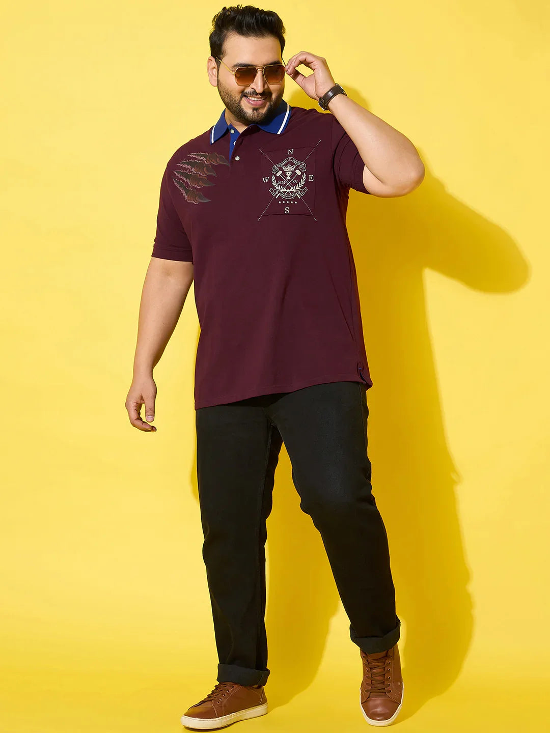 Men Plus Size Slash Maroon Printed Polo Tshirt