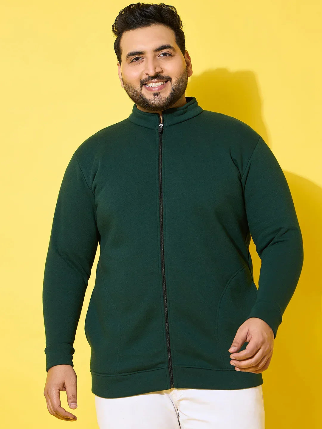 Men Plus Size Sloth Bottle Green Printed Jacket