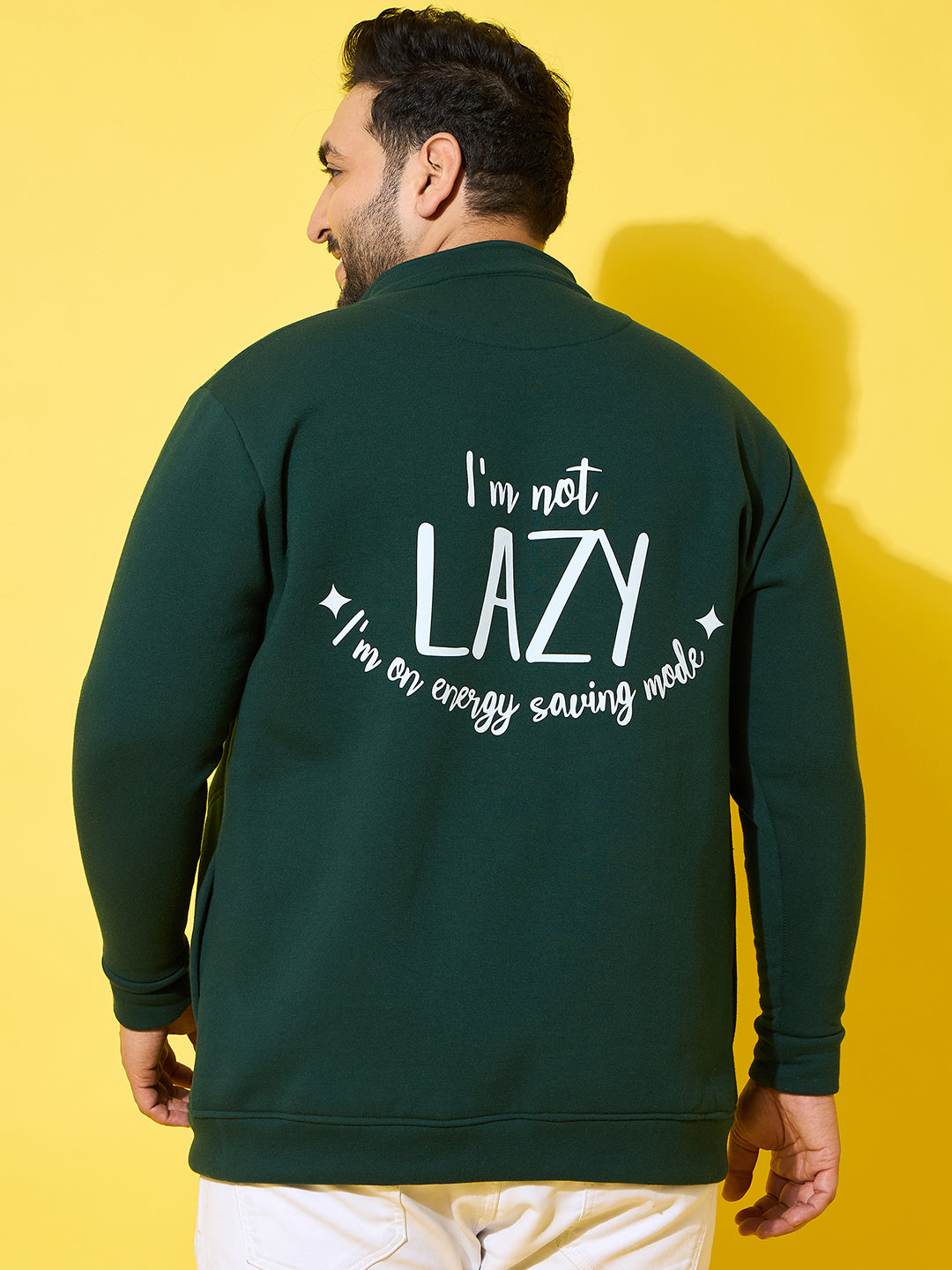 Men Plus Size Sloth Bottle Green Printed Jacket