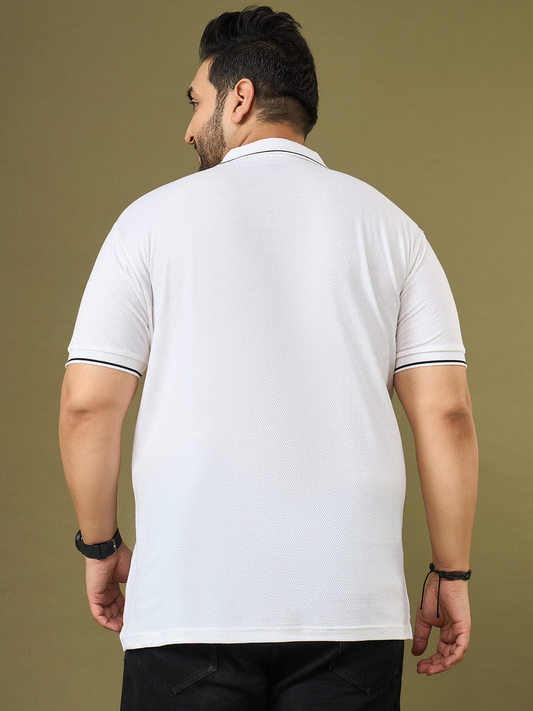Men Plus Size White Solid Snowbell Polo Tshirt
