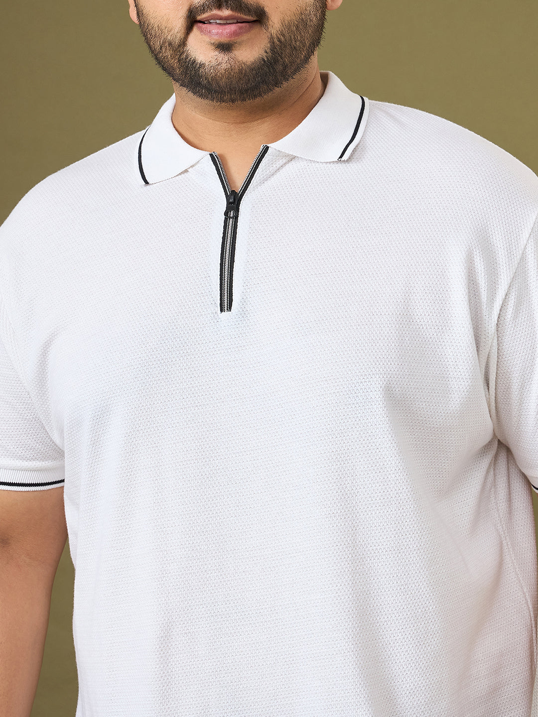 Men Plus Size White Solid Snowbell Polo Tshirt