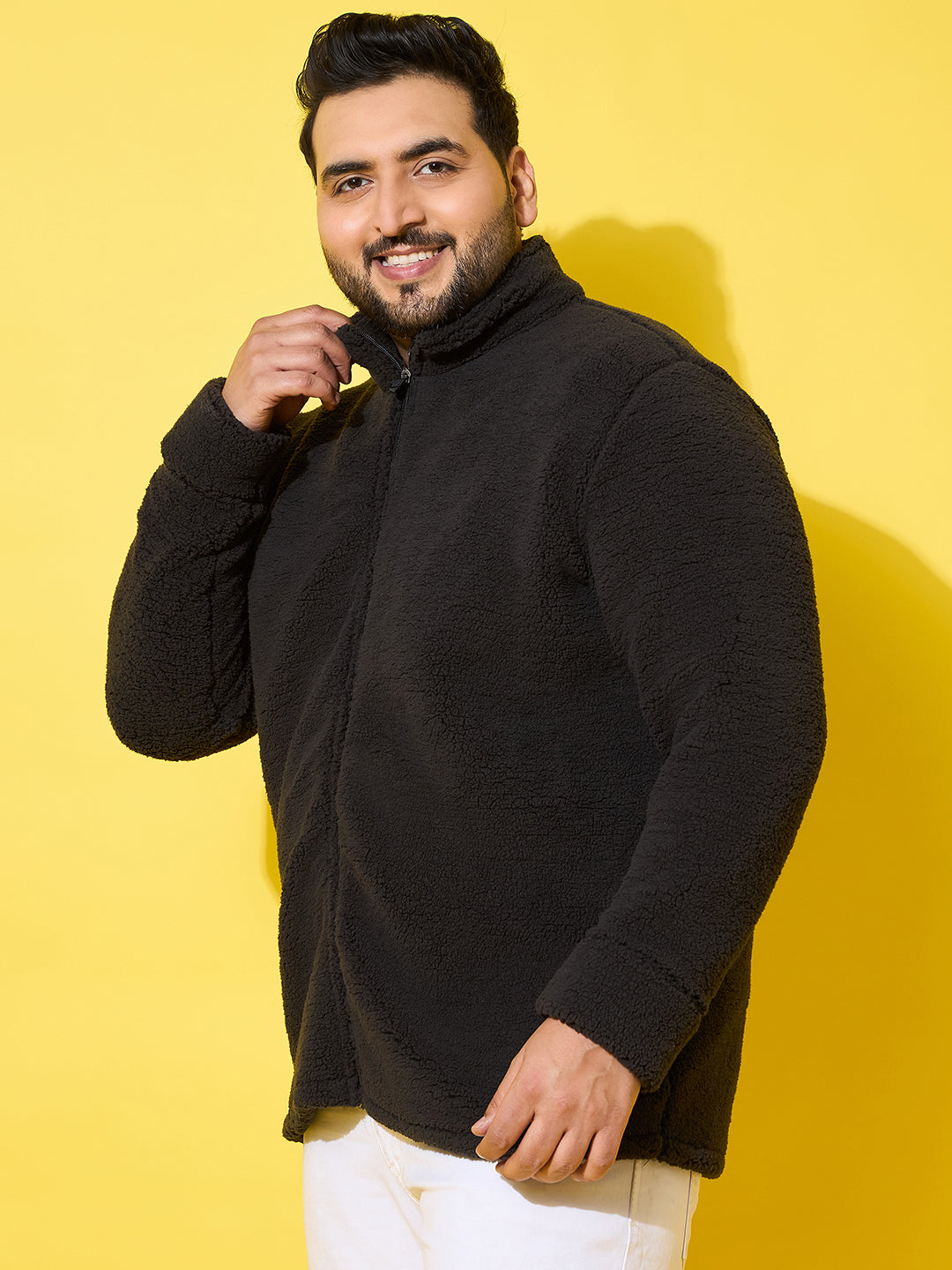 Men Plus Size Snug-Black Solid Jacket