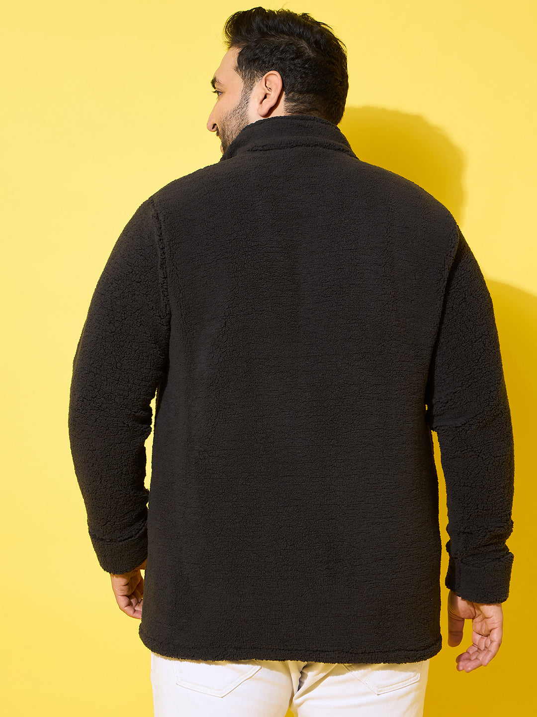 Men Plus Size Snug-Black Solid Jacket