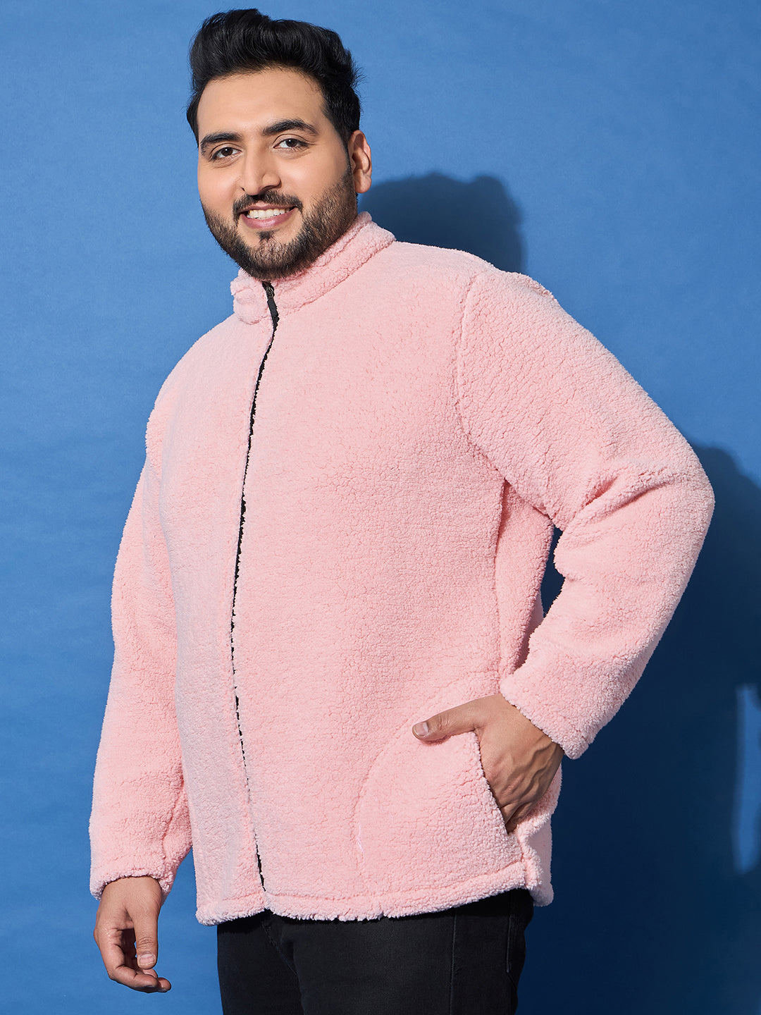 Men Plus Size Snug-Pink Solid Jacket