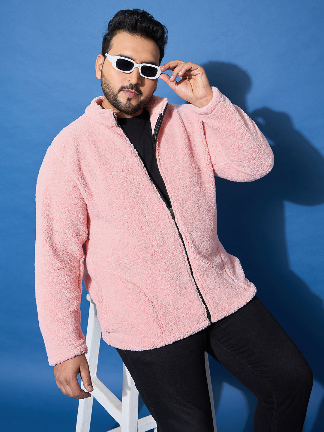 Men Plus Size Snug-Pink Solid Jacket