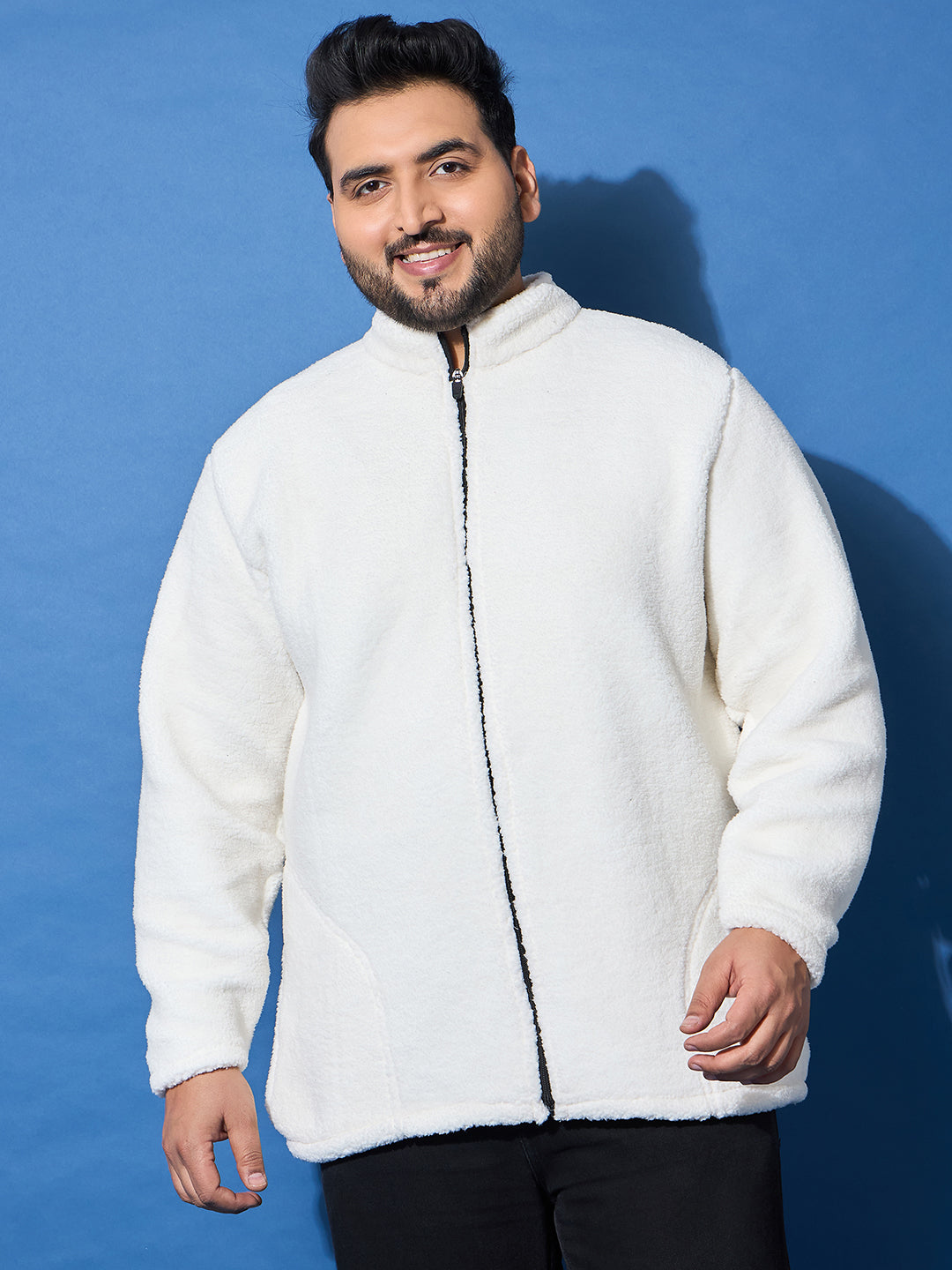 Men Plus Size Snug-Whte Solid Jacket