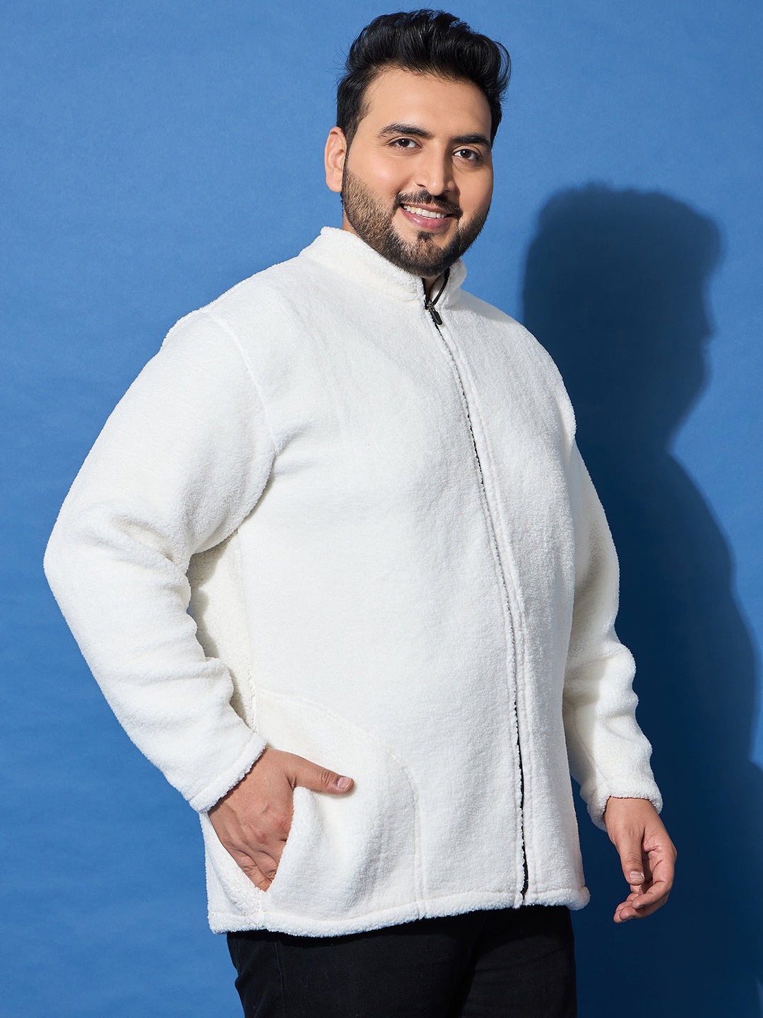 Men Plus Size Snug-Whte Solid Jacket