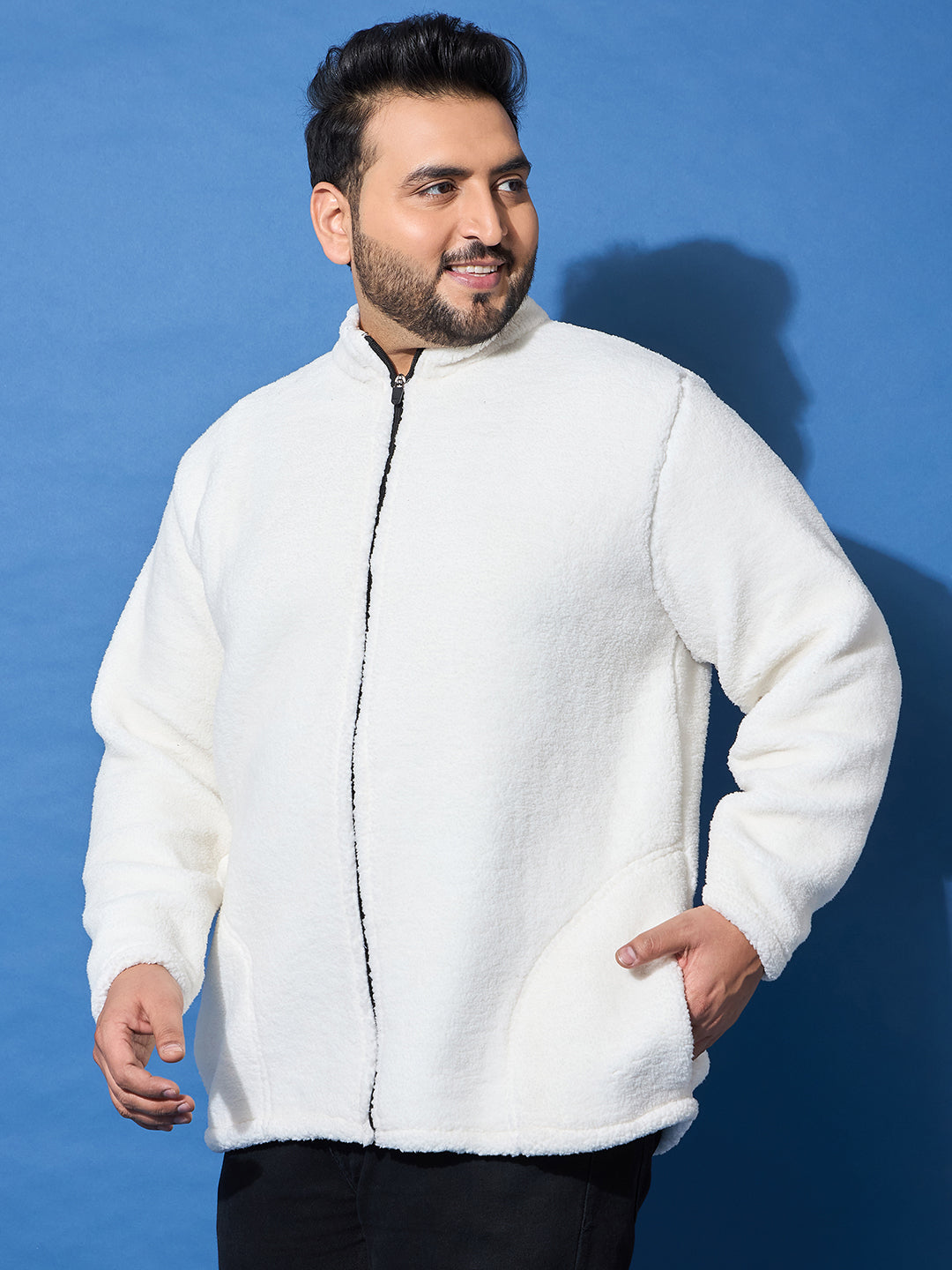 Men Plus Size Snug-Whte Solid Jacket