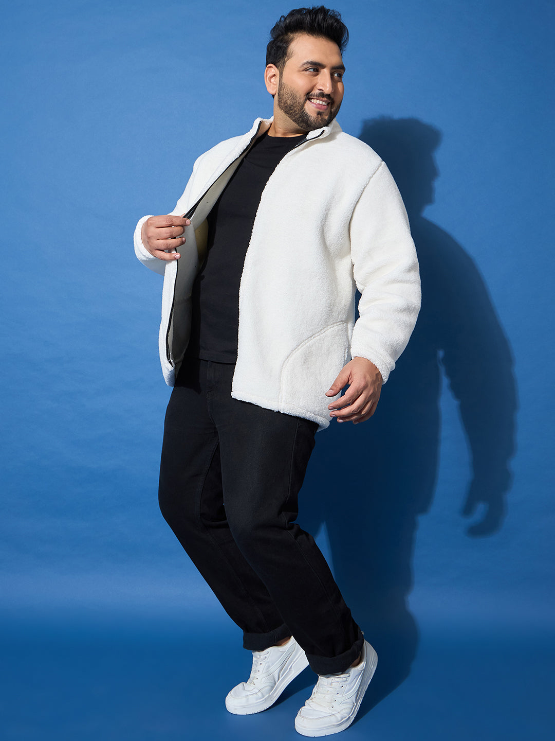 Men Plus Size Snug-Whte Solid Jacket