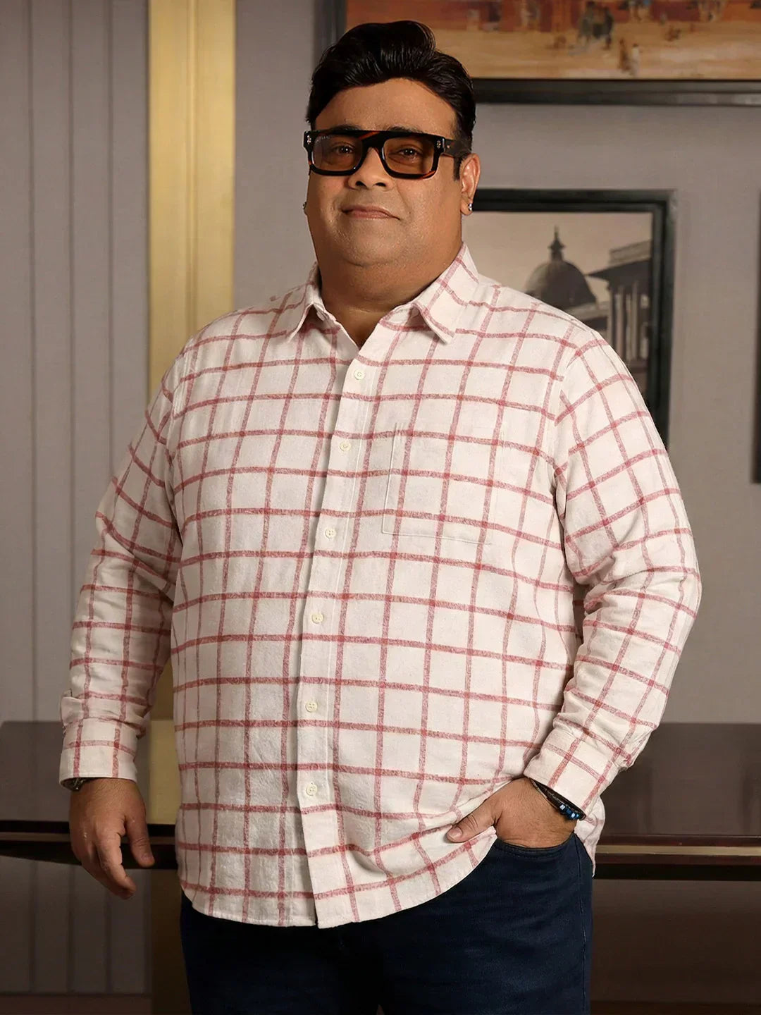 Men Plus Size Static Multicolor Checkered Casual Shirt