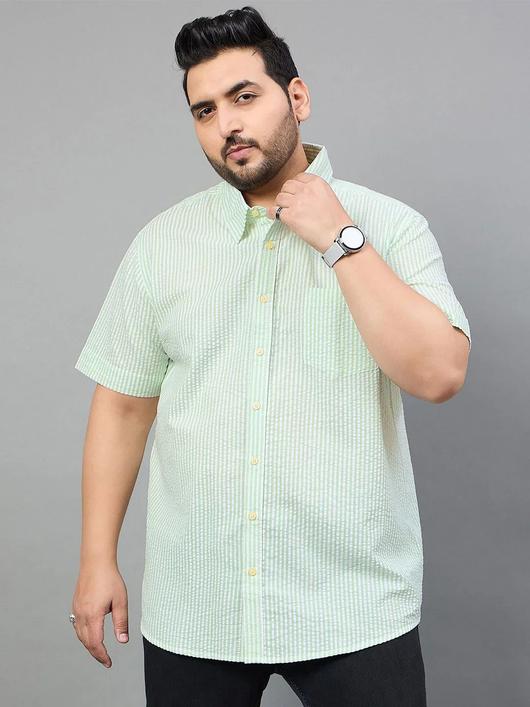 Men Plus Size Stetson Striped Shirt - bigbanana