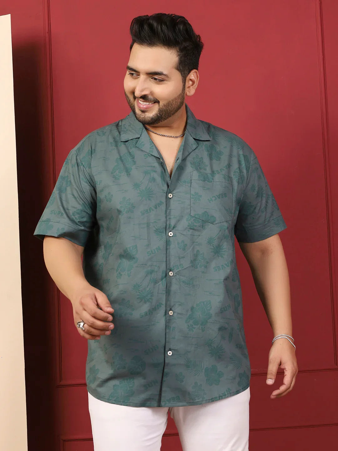 Men Plus Size Stevore Green Printed Shirt - bigbanana