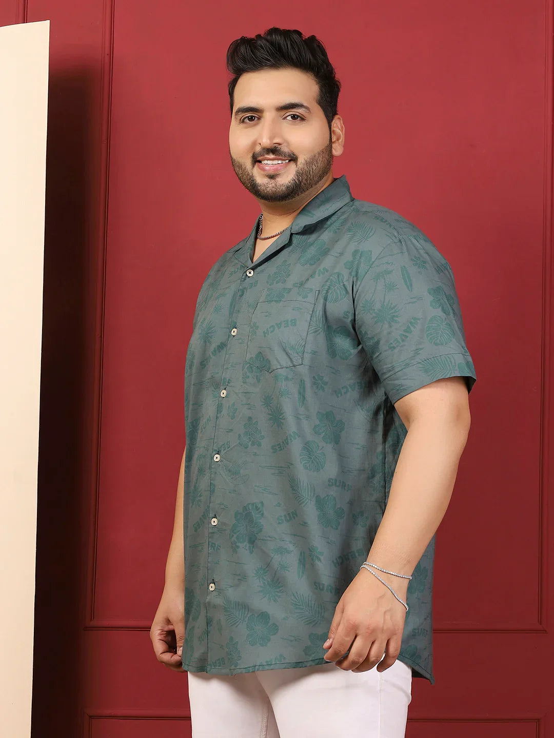 Men Plus Size Stevore Green Printed Shirt - bigbanana