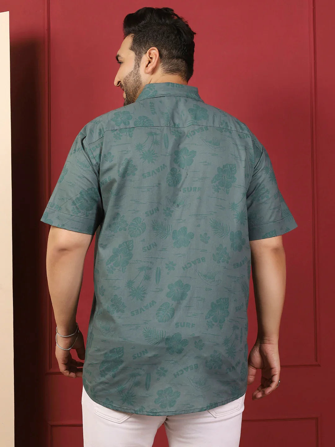 Men Plus Size Stevore Green Printed Shirt - bigbanana