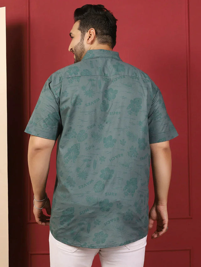 Men Plus Size Stevore Green Printed Shirt - bigbanana
