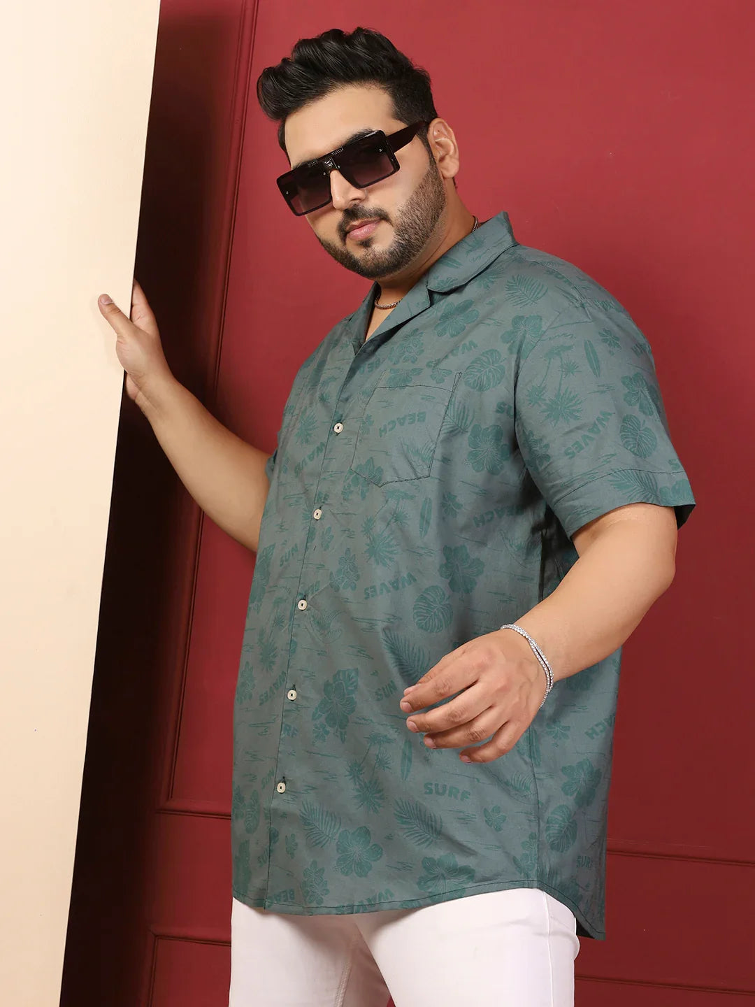 Men Plus Size Stevore Green Printed Shirt - bigbanana