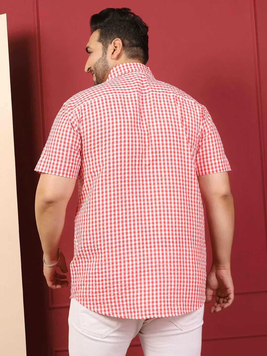 Men Plus Size Strivio Pink Check Shirt - bigbanana