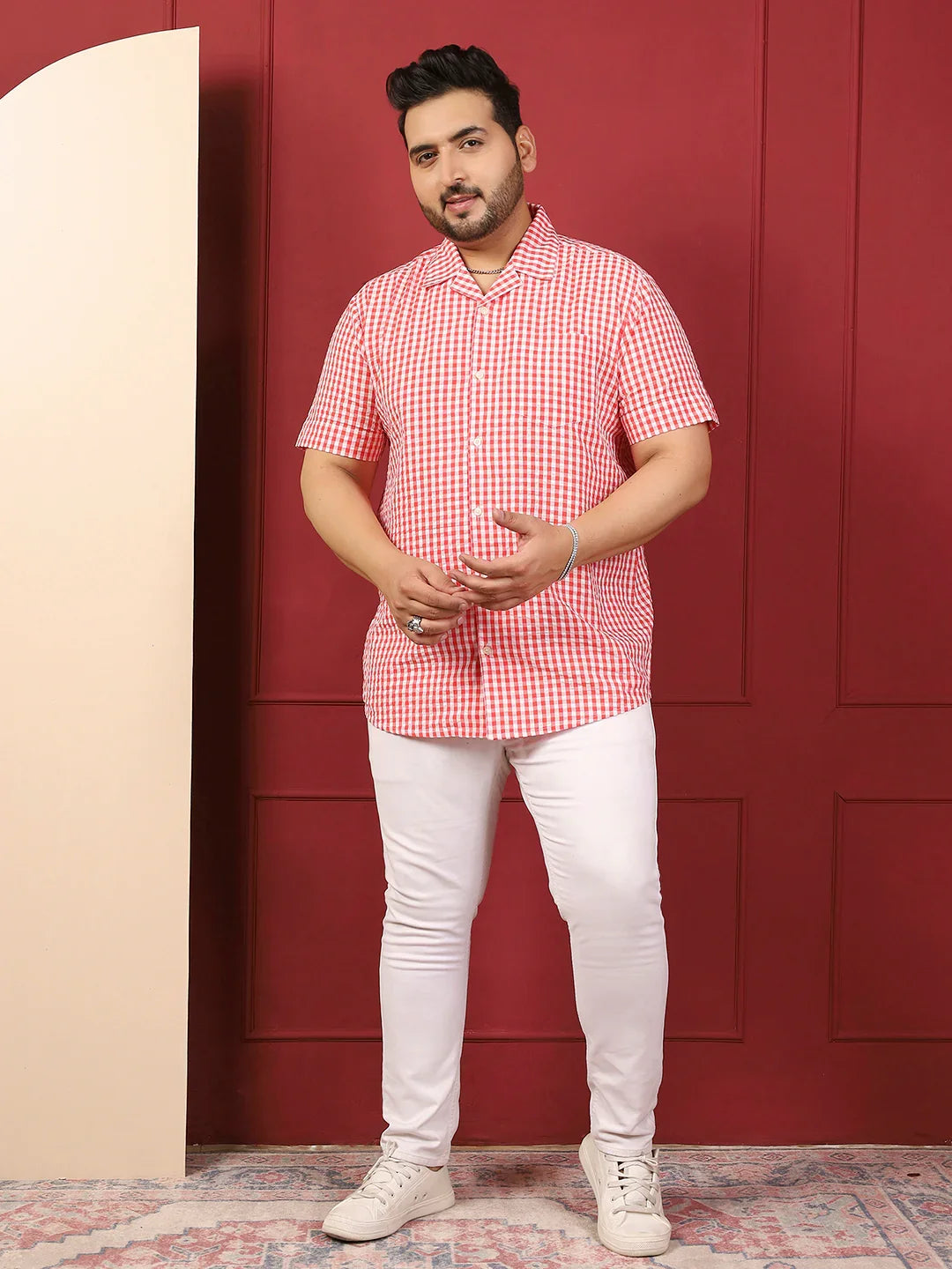 Men Plus Size Strivio Pink Check Shirt - bigbanana