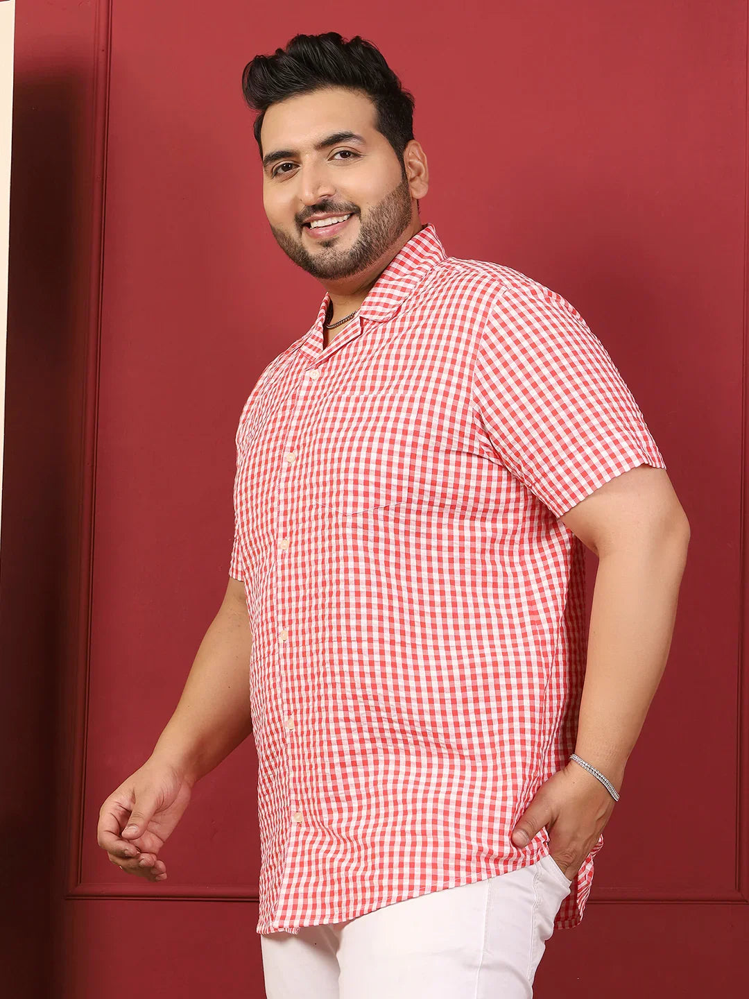 Men Plus Size Strivio Pink Check Shirt - bigbanana