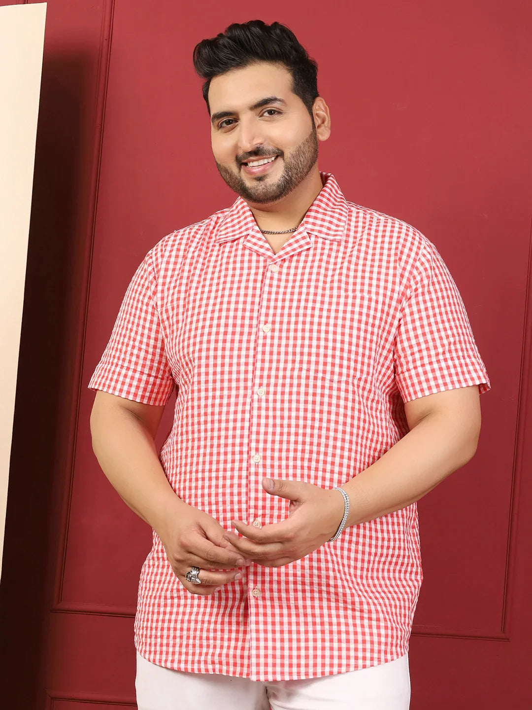 Men Plus Size Strivio Pink Check Shirt - bigbanana