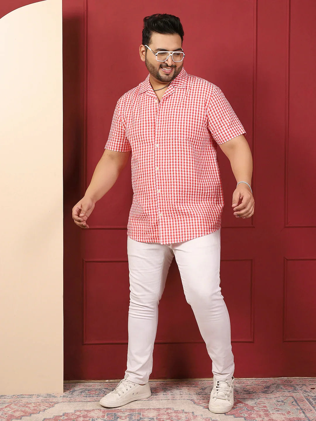 Men Plus Size Strivio Pink Check Shirt - bigbanana