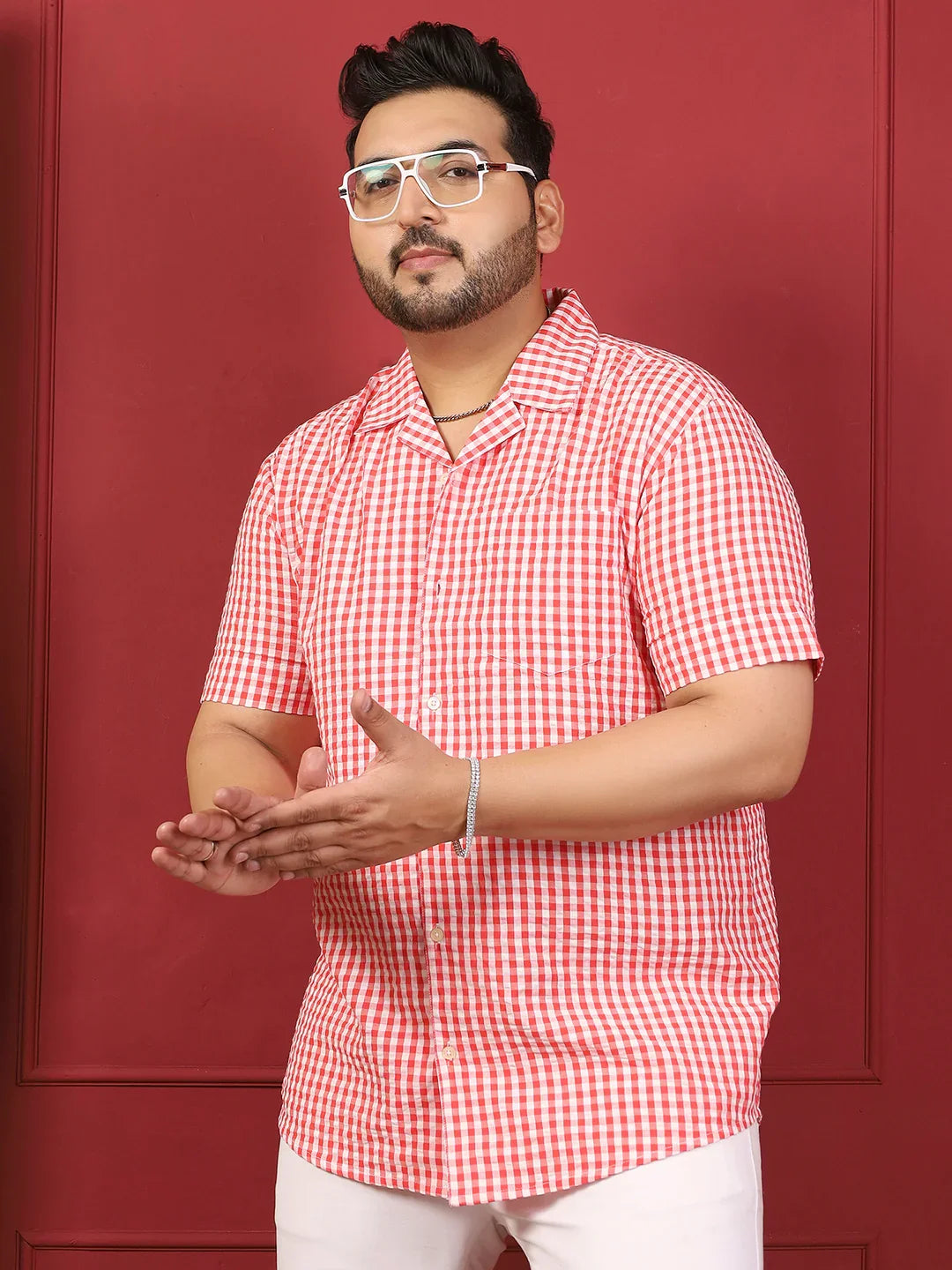 Men Plus Size Strivio Pink Check Shirt - bigbanana