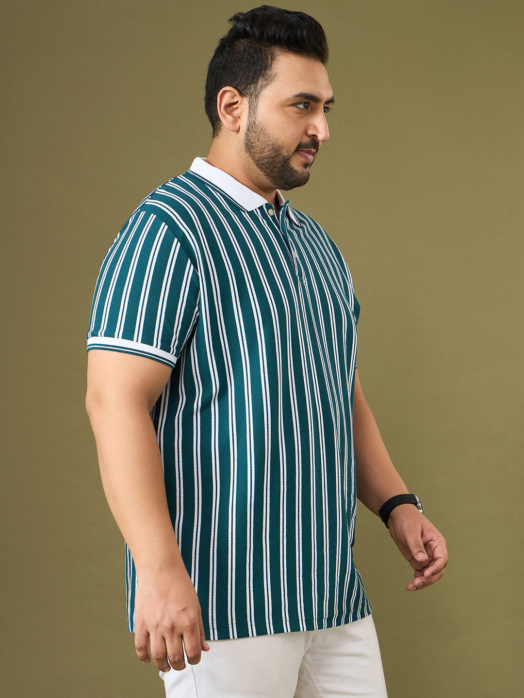 Men Plus Size Sublime Teal Striped Polo Tshirt