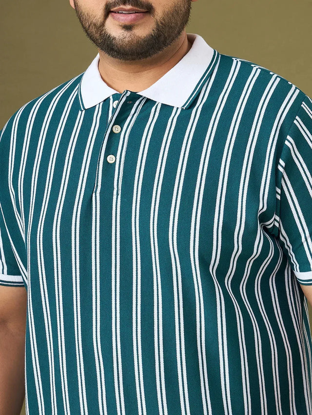 Men Plus Size Sublime Teal Striped Polo Tshirt