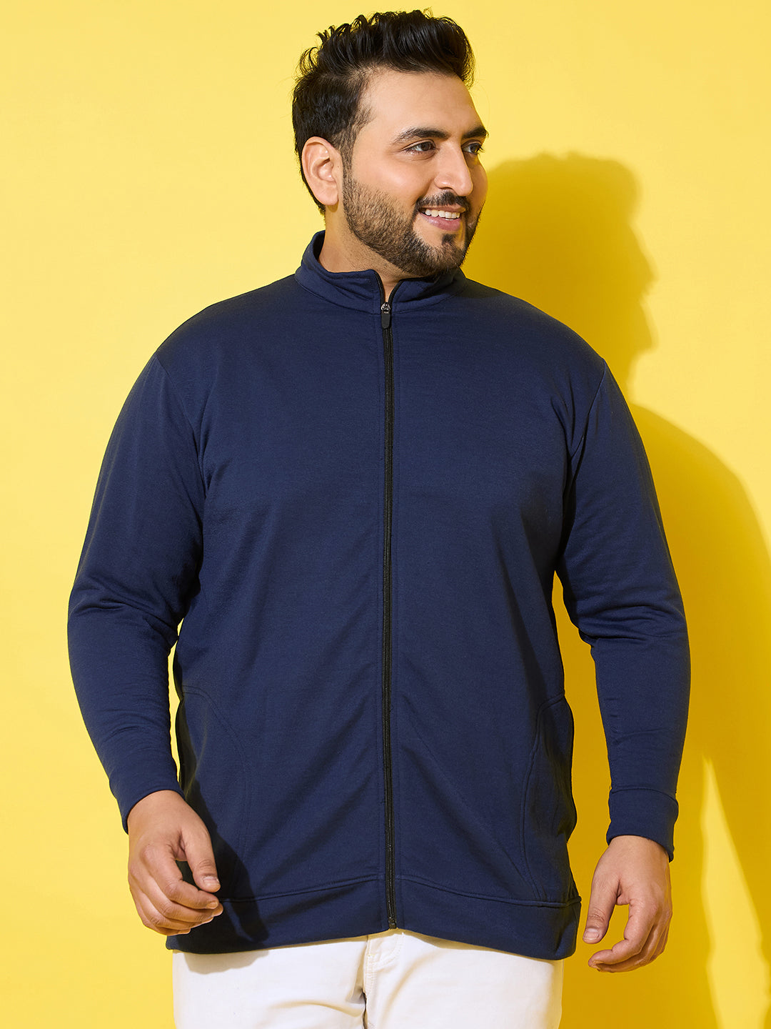 Men Plus Size Subtle Navy Printed Jacket