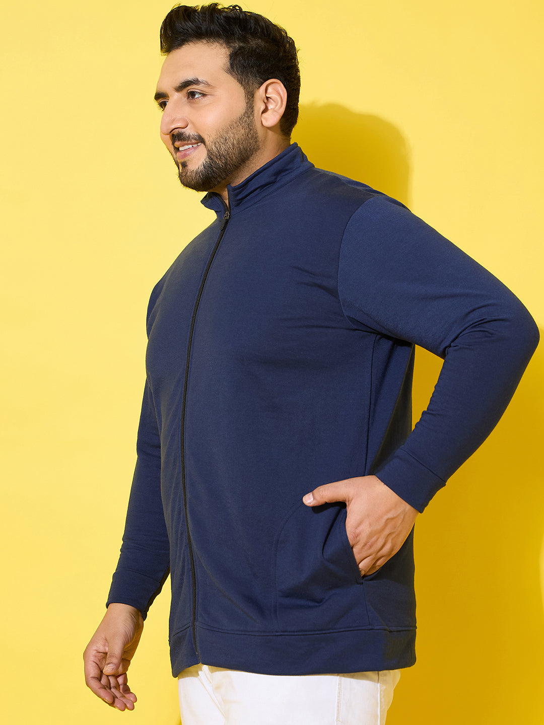 Men Plus Size Subtle Navy Printed Jacket