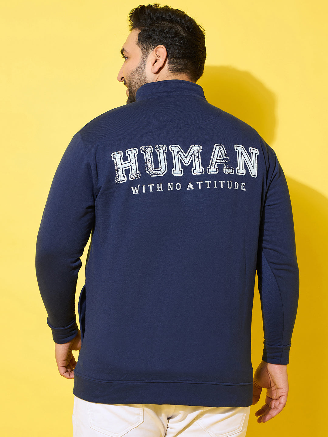 Men Plus Size Subtle Navy Printed Jacket